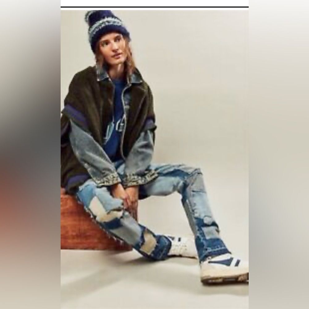 NEW Free People We The Free Bare With Me Patchwork Mid Rise Jeans 25